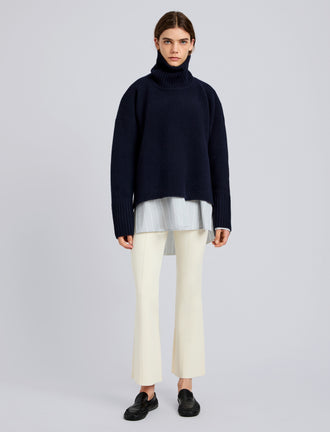 Proenza Schouler Front full length image of model wearing Shaila Pant in Silk Viscose Knit in Ecru