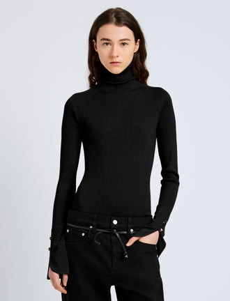 Proenza Schouler Front cropped image of model wearing Belle Top in Silk Cashmere in Black