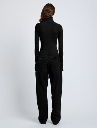 Proenza Schouler Back full length image of model wearing Belle Top in Silk Cashmere in Black