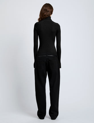Proenza Schouler Back full length image of model wearing Belle Top in Silk Cashmere in Black