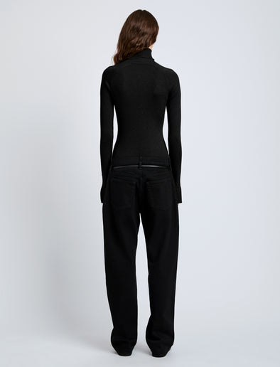 Proenza Schouler Back full length image of model wearing Belle Top in Silk Cashmere in Black