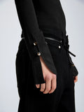 Proenza Schouler Detail image of model wearing Belle Top in Silk Cashmere in Black