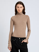 Proenza Schouler Front cropped image of model wearing Belle Top in Silk Cashmere in Taupe