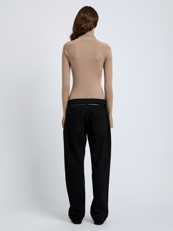 Proenza Schouler Back full length image of model wearing Belle Top in Silk Cashmere in Taupe