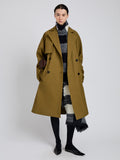 Proenza Schouler Front full length image of model wearing Adelaide Coat in Cotton Viscose Trench in Moss