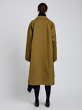 Proenza Schouler Back full length image of model wearing Adelaide Coat in Cotton Viscose Trench in Moss