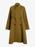 Proenza Schouler Front full length image of model wearing Adelaide Coat in Cotton Viscose Trench in Moss