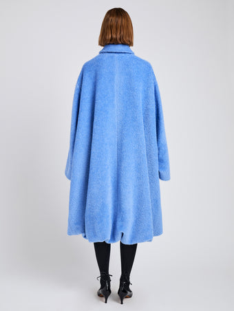 Proenza Schouler Full Length Back on model image of Proenza Schouler Still Life image of Verretta Coat in Alpaca Coating in Sky Blue