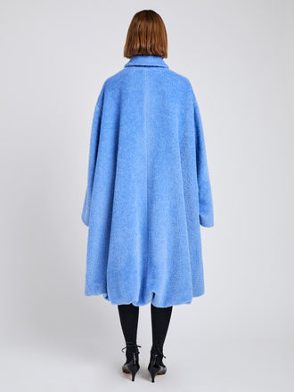 Proenza Schouler Full Length Back on model image of Proenza Schouler Still Life image of Verretta Coat in Alpaca Coating in Sky Blue