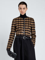 Proenza Schouler Front cropped image of model wearing Helene Jacket In Plaid Double Face Cashmere in Khaki Multi