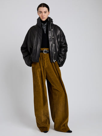 Proenza Schouler Front full length image of model wearing Laney Jacket In Semigloss Leather in Black