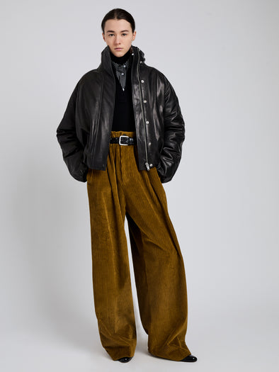 Proenza Schouler Front full length image of model wearing Laney Jacket In Semigloss Leather in Black