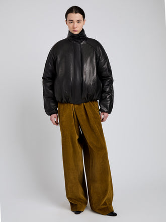 Proenza Schouler Front full length image of model wearing Laney Jacket In Semigloss Leather in Black