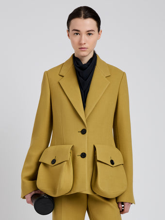 Proenza Schouler Front cropped image of model wearing Silva Jacket in Wool Scuba in Fatigue