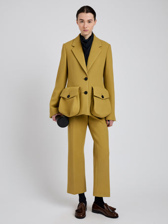 Proenza Schouler Front full length image of model wearing Silva Jacket in Wool Scuba in Fatigue