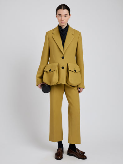 Proenza Schouler Front full length image of model wearing Silva Jacket in Wool Scuba in Fatigue