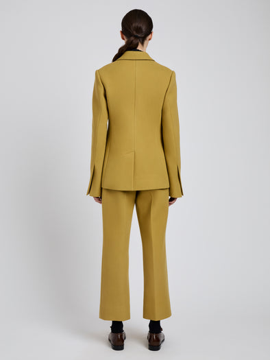 Proenza Schouler Back full length image of model wearing Silva Jacket in Wool Scuba in Fatigue