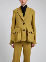 Proenza Schouler Detail image of model wearing Silva Jacket in Wool Scuba in Fatigue