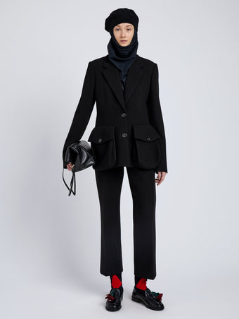 Proenza Schouler Front full length image of model wearing Silva Jacket In Wool Scuba in Black