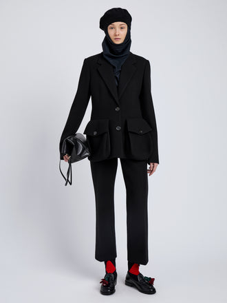 Proenza Schouler Front full length image of model wearing Silva Jacket In Wool Scuba in Black