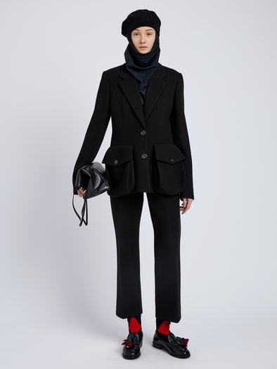 Proenza Schouler Front full length image of model wearing Silva Jacket In Wool Scuba in Black