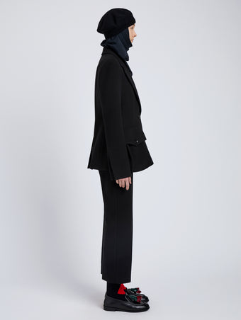 Proenza Schouler Side full length image of model wearing Silva Jacket In Wool Scuba in Black