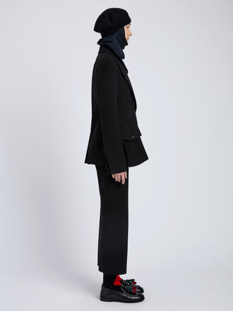 Proenza Schouler Side full length image of model wearing Silva Jacket In Wool Scuba in Black