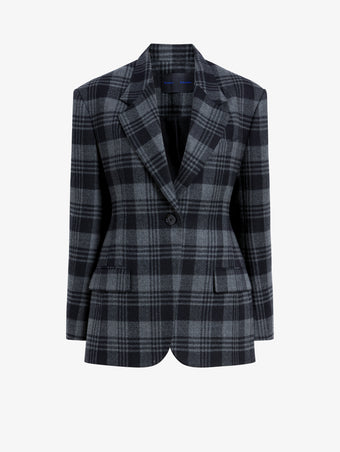 Proenza Schouler Still Life image of Daria Jacket In Plaid Wool Suiting in Grey Multi