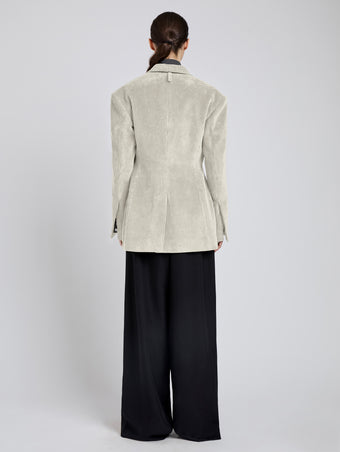 Proenza Schouler Back full length image of model wearing Daria Jacket In Corduroy in Ecru