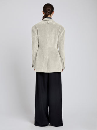Proenza Schouler Back full length image of model wearing Daria Jacket In Corduroy in Ecru