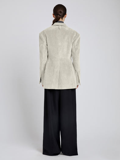 Proenza Schouler Back full length image of model wearing Daria Jacket In Corduroy in Ecru