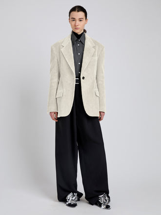 Proenza Schouler Front full length image of model wearing Daria Jacket In Corduroy in Ecru