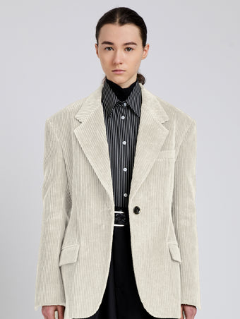 Proenza Schouler Front cropped image of model wearing Daria Jacket In Corduroy in Ecru