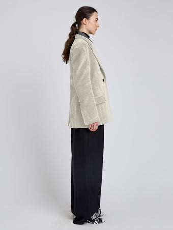 Proenza Schouler Side full length image of model wearing Daria Jacket In Corduroy in Ecru