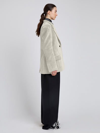 Proenza Schouler Side full length image of model wearing Daria Jacket In Corduroy in Ecru