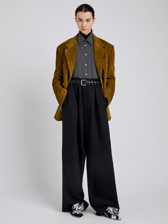 Proenza Schouler Front full length image of model wearing Daria Jacket In Corduroy in Fatigue