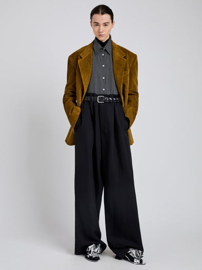 Proenza Schouler Front full length image of model wearing Daria Jacket In Corduroy in Fatigue