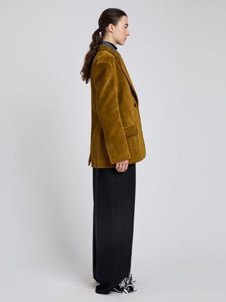 Proenza Schouler Side full length image of model wearing Daria Jacket In Corduroy in Fatigue