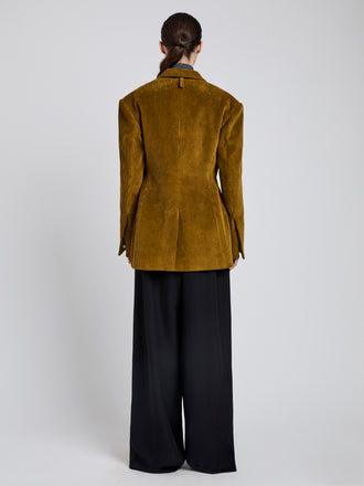 Proenza Schouler Back full length image of model wearing Daria Jacket In Corduroy in Fatigue