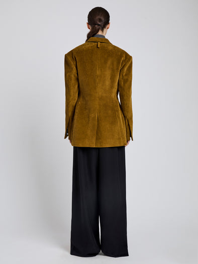 Proenza Schouler Back full length image of model wearing Daria Jacket In Corduroy in Fatigue