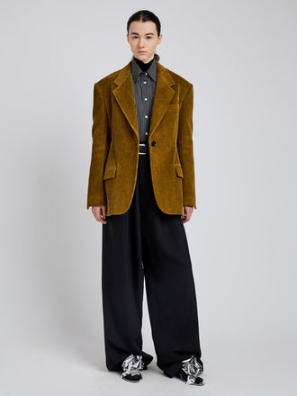 Proenza Schouler Front full length image of model wearing Daria Jacket In Corduroy in Fatigue