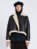 Proenza Schouler Front cropped image of model wearing Alya Jacket In Shearling in Black, white