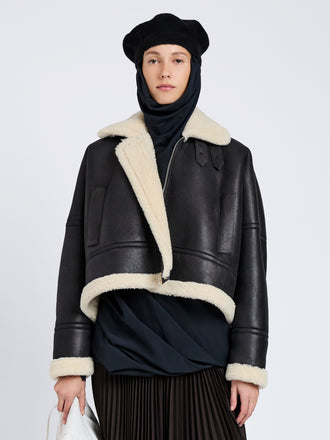 Proenza Schouler Front cropped image of model wearing Alya Jacket In Shearling in Black, white