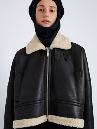Proenza Schouler Front cropped image of model wearing Alya Jacket In Shearling in Black, white
