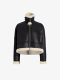Proenza Schouler Still life image of Alya Jacket In Shearling in Black, white with collar buckled