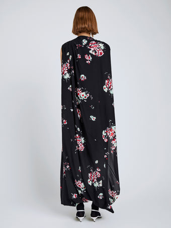Proenza Schouler Back full length image of model wearing Ysabelle Dress In Printed Silk Viscose in Black Multi