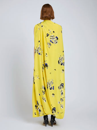 Proenza Schouler Back full length image of model wearing Ysabelle Dress In Printed Silk Viscose in Yellow Multi