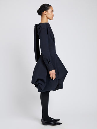 Proenza Schouler Side full length image of model wearing Tiana Dress In Bi Stretch Cotton Nylon in Black