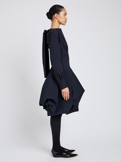 Proenza Schouler Side full length image of model wearing Tiana Dress In Bi Stretch Cotton Nylon in Black