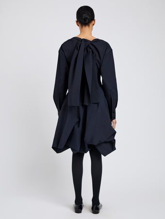 Proenza Schouler Back full length image of model wearing Tiana Dress In Bi Stretch Cotton Nylon in Black